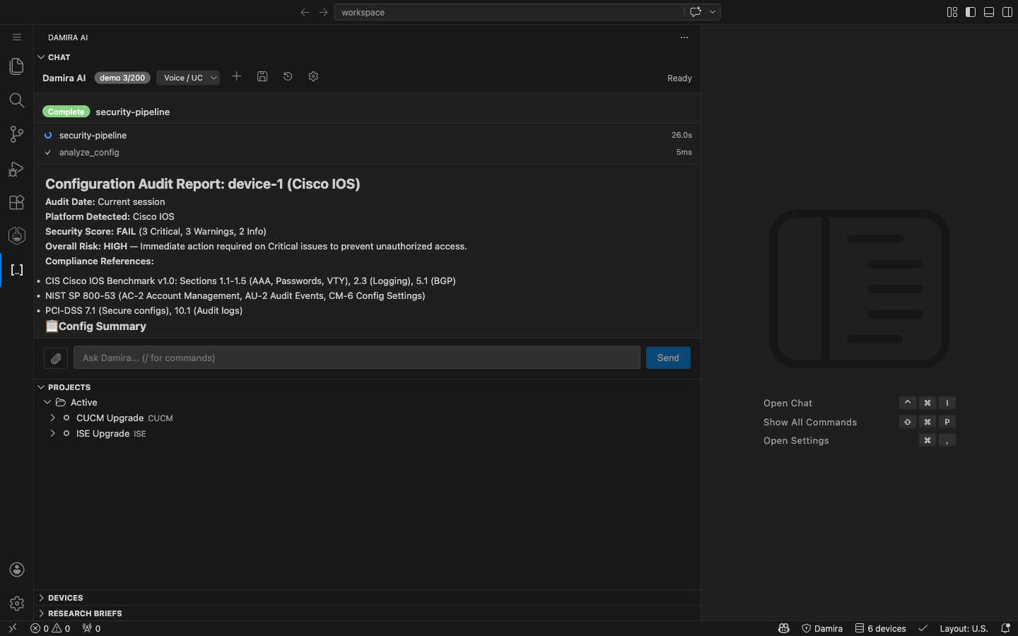 Config security audit — findings with compliance references