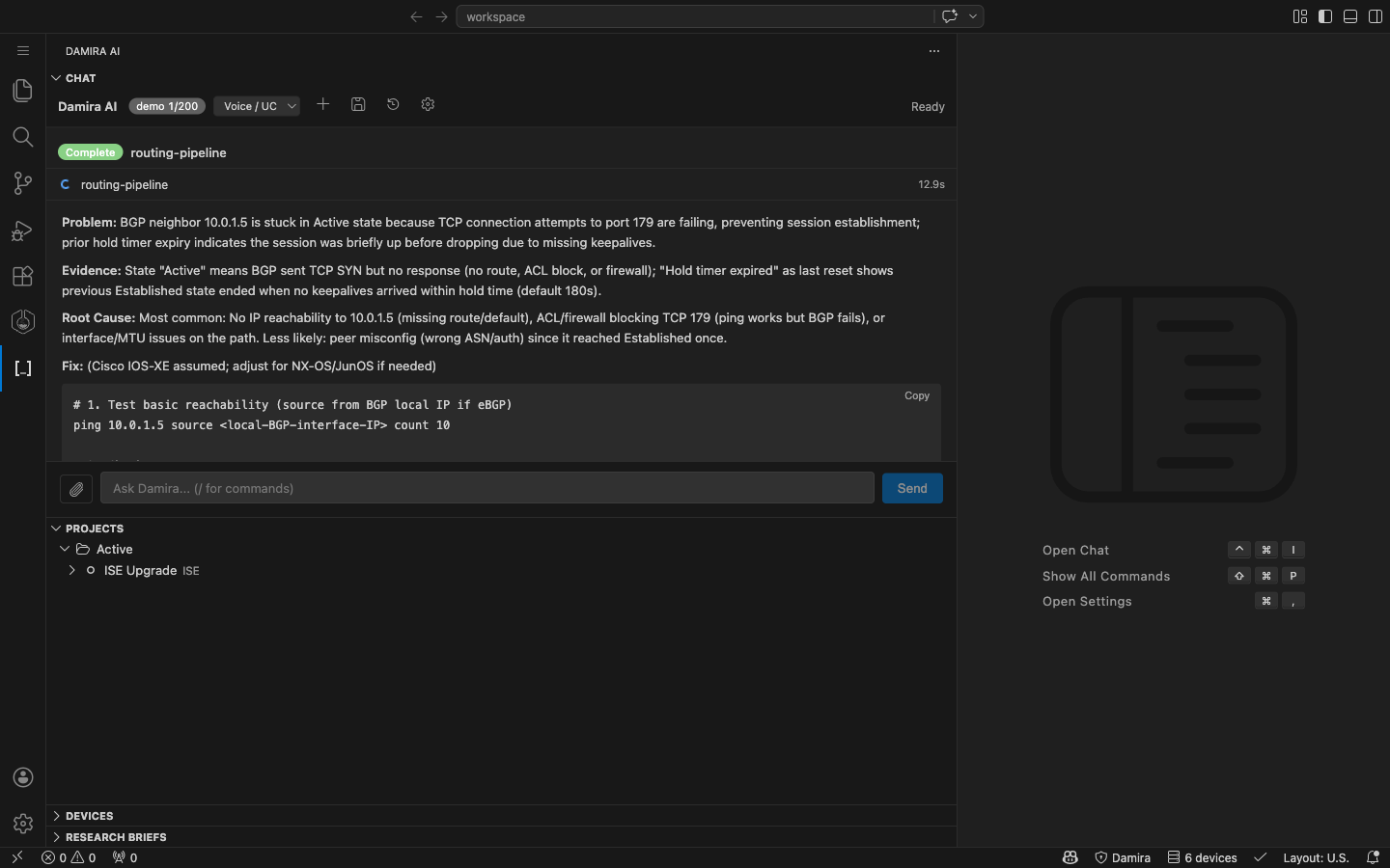 BGP troubleshooting — structured diagnosis with CLI commands